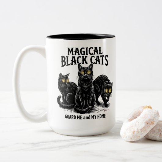 Tasse 2 Couleurs Chats noirs magiques (Avec donut)