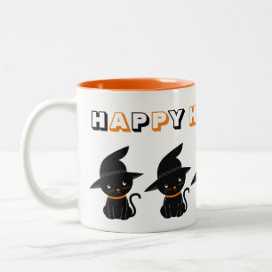 Tasse 2 Couleurs Chats noirs mignons avec Casquettes sorciers heure