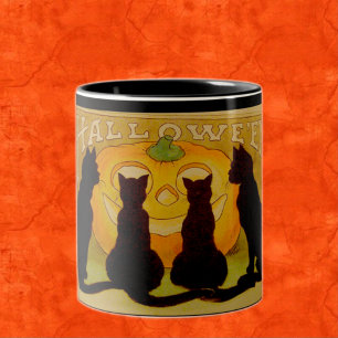 Tasse 2 Couleurs Chats vintages d'Halloween et Jack O'Lantern