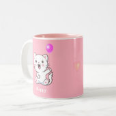 Tasse 2 Couleurs Chatte chatte joyeux tenant un ballon sur Pink Two (Devant gauche)