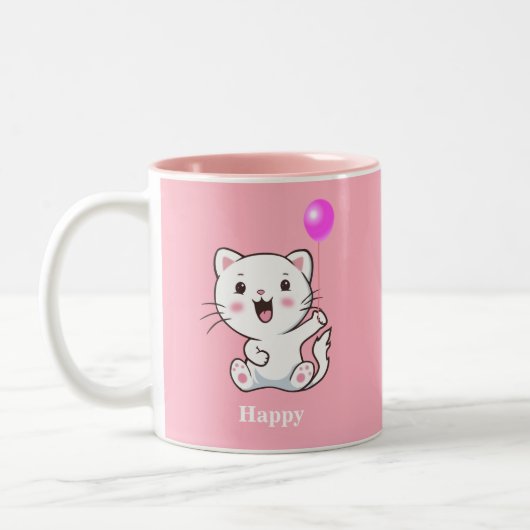 Tasse 2 Couleurs Chatte chatte joyeux tenant un ballon sur Pink Two (Gauche)