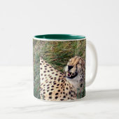 Tasse 2 Couleurs Cheetah Avec Un Gros Grin Sur Le Visage, (Devant droit)