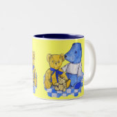 Tasse 2 Couleurs chèque bleu tissu de pique-nique avec trois vieux (Devant droit)