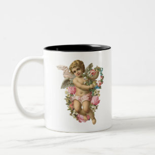 Tasse 2 Couleurs Cherub Vintage angélique avec marguerites et roses