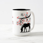 Tasse 2 Couleurs Cheval chinois du Nouvel An et fleurs rouges (Devant droit)