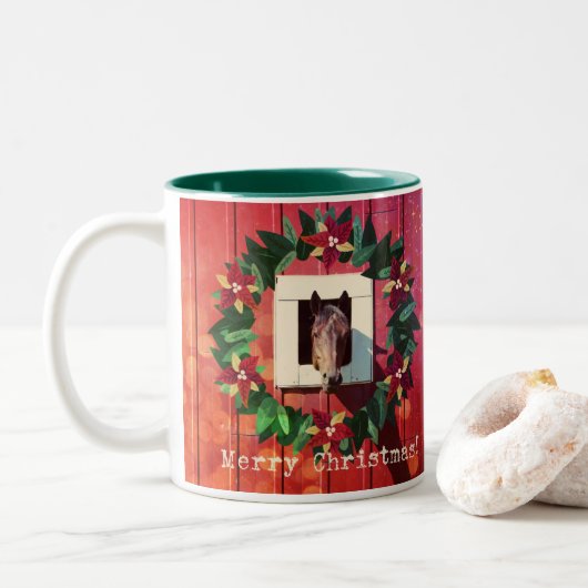 Tasse 2 Couleurs Cheval de Joyeux Noël (Avec donut)