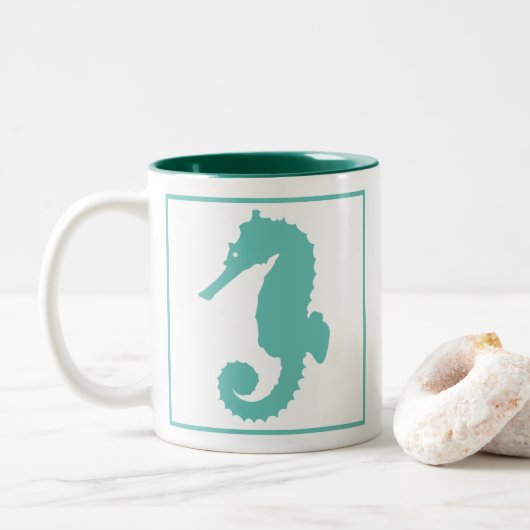 Tasse 2 Couleurs Cheval de mer Turquoise nautique (Avec donut)