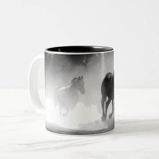 TASSE 2 COULEURS CHEVAUX D'ÉQUITATION EN COURANT (Devant gauche)