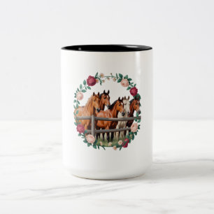 Tasse 2 Couleurs Chevaux élégants dans l'art de la couronne florale