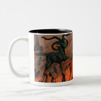 Tasse 2 Couleurs Chèvre démoniaque verte à quatre cornes aux enfers