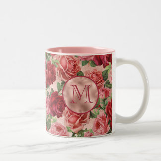 Tasse 2 Couleurs Chic Elegant Vintage Rose Rouge Roses Floral