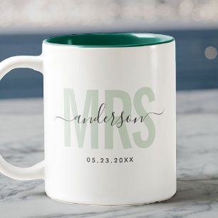 Tasse 2 Couleurs Chic Nouvelle MRS Nom Personnalisé Date de Mariage