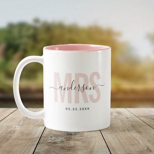 Tasse 2 Couleurs Chic Nouvelle MRS Nom Personnalisé Date de Mariage