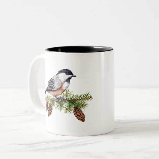 Tasse 2 Couleurs Chickadee d'hiver (Devant gauche)