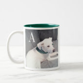 Tasse 2 Couleurs Chien blanc mignon vert initial unique (Gauche)