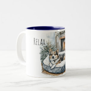 Tasse 2 Couleurs Chien Confortable Cheminée Détente