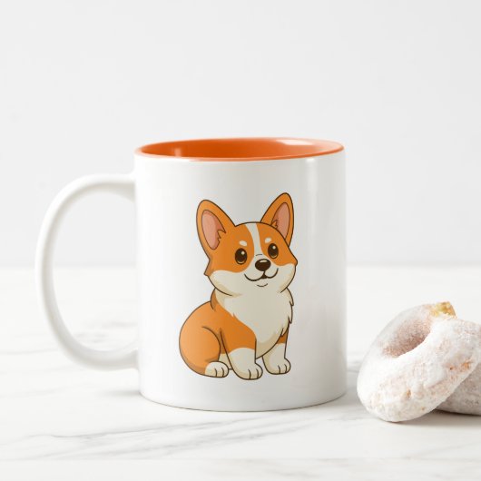 Tasse 2 Couleurs Chien Corgi Mignon (Avec donut)