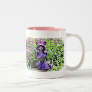 Tasse 2 Couleurs Chien crêté chinois pourpre en fleurs roses