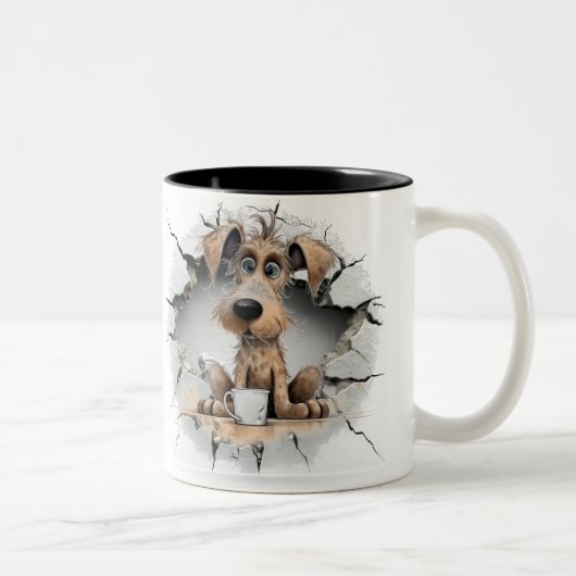 Tasse 2 Couleurs chien dans un mur fissuré (Droit)