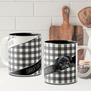 Tasse 2 Couleurs Chien Maman Buffalo Plaid White Black Carlin Custo