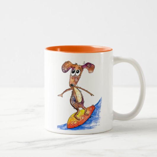 Tasse 2 Couleurs Chien mignon Whimsical sur Surboard (Droit)