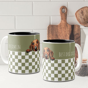 Tasse 2 Couleurs Chien Papa Olive Blanc À damiers Dachshund Personn