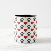 Tasse 2 Couleurs Chien Paws Et Coeurs Rouges Peinture Motif (Centre)