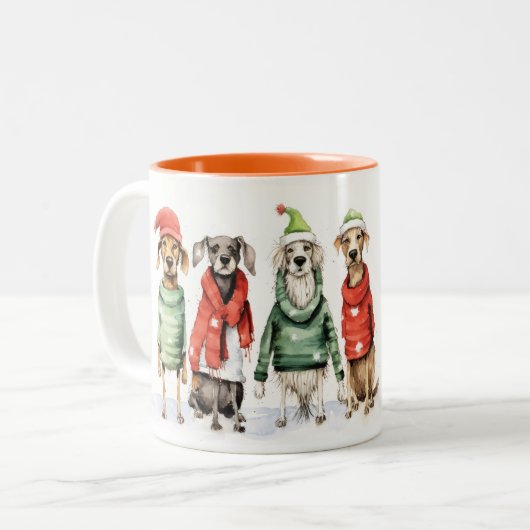 Tasse 2 Couleurs Chiens d'hiver mignons Sweater Furry & Bright Chri (Devant gauche)