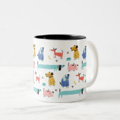 Tasse 2 Couleurs Chiens en caricature mignons (Devant droit)