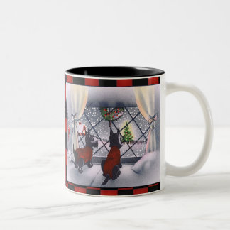Tasse 2 Couleurs Chiens patriotiques de Scottie de Noël vintage sur