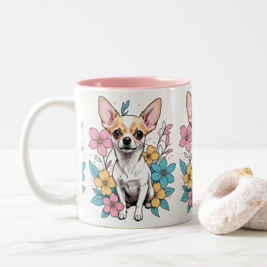 Tasse 2 Couleurs Chihuahua du printemps (Avec donut)