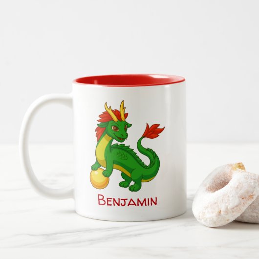 Tasse 2 Couleurs Chinese Green Dragon Custom Name (Avec donut)