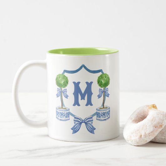 Tasse 2 Couleurs Chinoiserie Aquarelle Bow Topior Monogramme Crest (Avec donut)