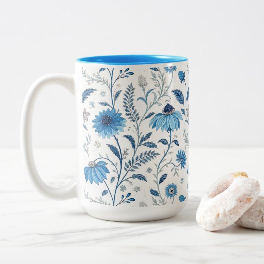 Tasse 2 Couleurs Chinoiserie Blue Echinacea Pattern (Avec donut)