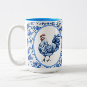 Tasse 2 Couleurs Chinoiserie Fleur Bleu Avec Coq  