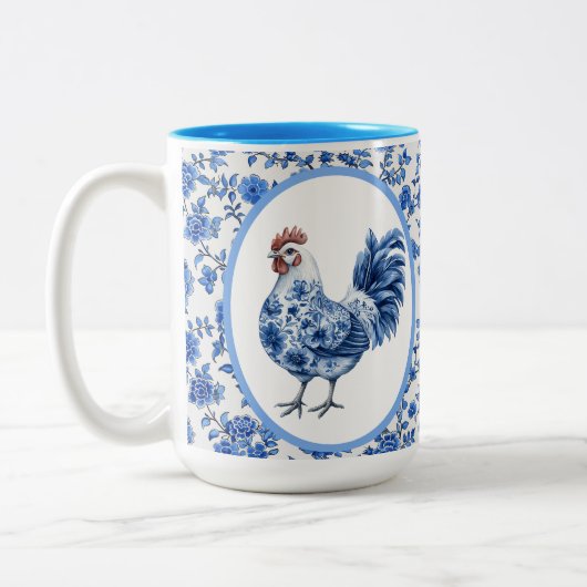 Tasse 2 Couleurs Chinoiserie Floral Bleu Avec Coq (Gauche)