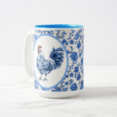 Tasse 2 Couleurs Chinoiserie Floral Bleu Avec Coq (Devant gauche)