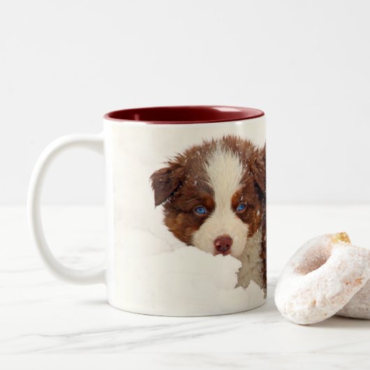 Tasse 2 Couleurs Chiots australiens de berger (Avec donut)
