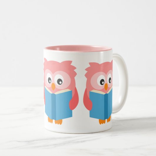 Tasse 2 Couleurs Chouette à lecture rose (Devant droit)