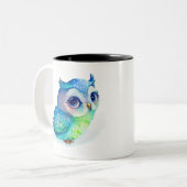 Tasse 2 Couleurs Chouette à mûre d'aquarelle (2) (Devant gauche)
