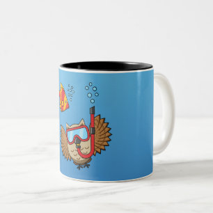 Tasse 2 Couleurs Chouette avec masque tuba et poisson tropical