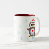 Tasse 2 Couleurs Chouette blanche mignonne et flocons de neige (Devant droit)