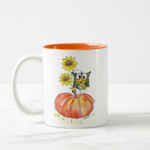 Tasse 2 Couleurs Chouette blanche mignonne sur Citrouille