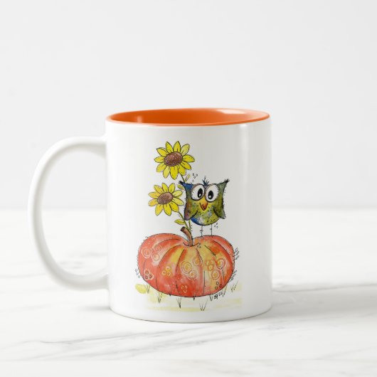 Tasse 2 Couleurs Chouette blanche mignonne sur Citrouille (Gauche)