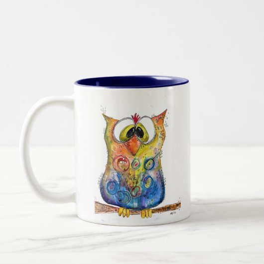 Tasse 2 Couleurs Chouette confuse mignonne Whimsical (Gauche)