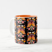 Tasse 2 Couleurs Chouette d'art populaire (Devant gauche)