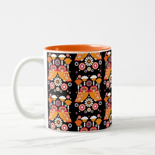 Tasse 2 Couleurs Chouette d'art populaire (Gauche)