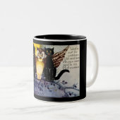 Tasse 2 Couleurs Chouette d'Halloween et chats noirs (Devant droit)