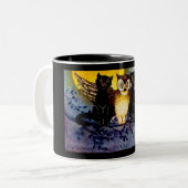 Tasse 2 Couleurs Chouette d'Halloween et chats noirs (Devant gauche)