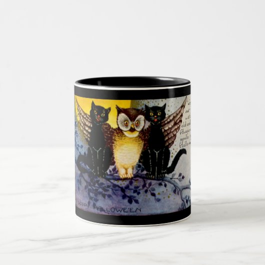 Tasse 2 Couleurs Chouette d'Halloween et chats noirs (Centre)